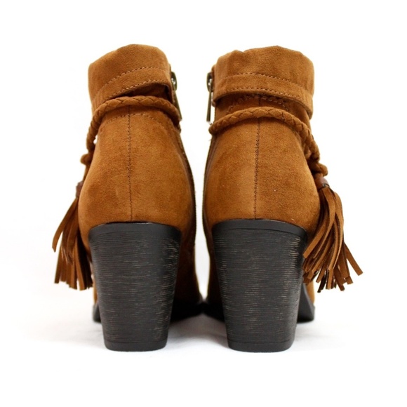 Tan Suede Tassel Chunky Heeled Almond Toe Bootie - Picture 4 of 4